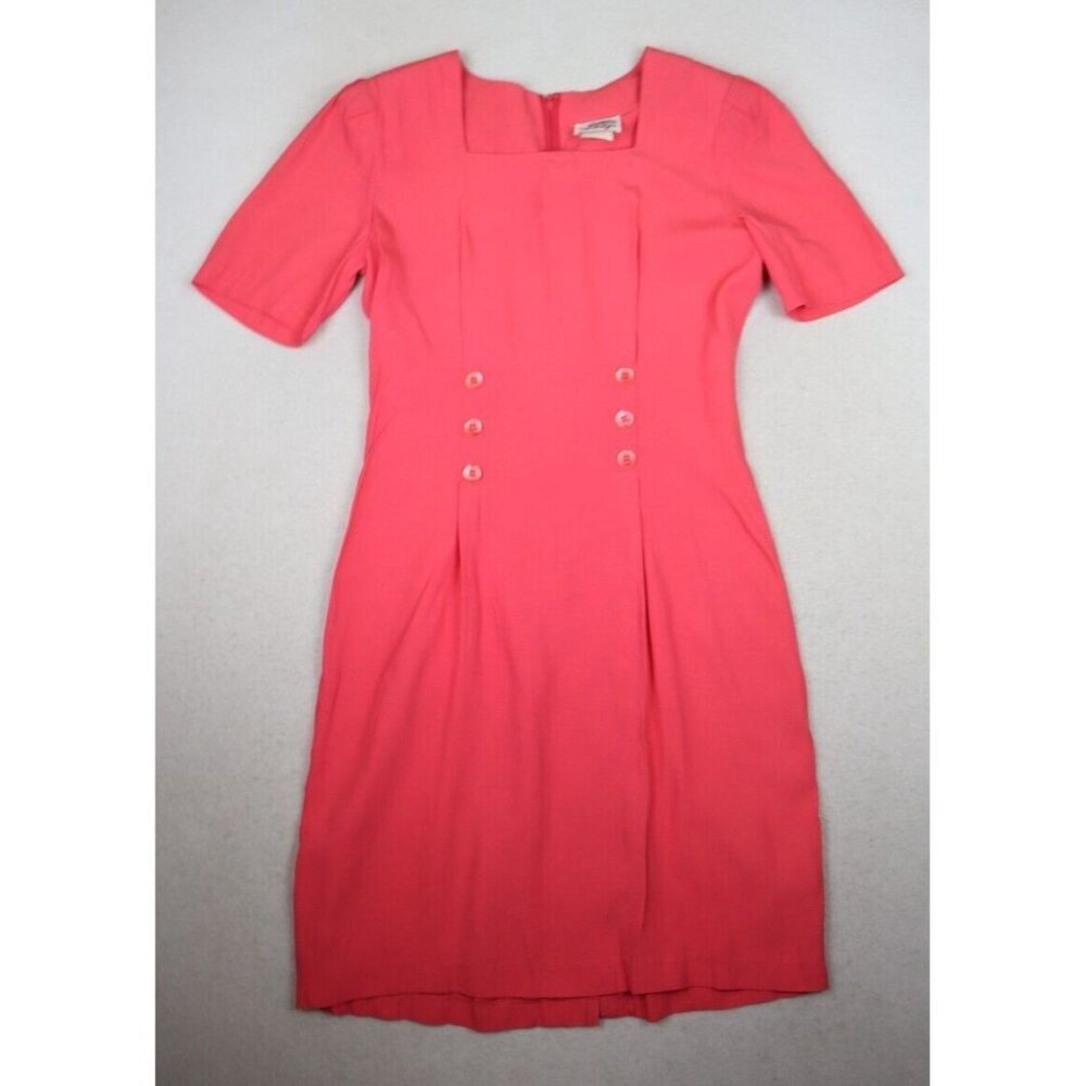 VINTAGE 80s 90s WOMEN'S CORAL SALMON SHORT SLEEVE SHEATH DRESS - SYCAMORE - 7/8